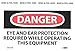 NMC D415AP OSHA Sign, Legend "DANGER - EYE AND EAR PROTECTION REQUIRED WHILE OPERATING THIS EQUIPMENT", 5" Length x 3" Height, Pressure Sensitive Vinyl, Black/Red on White (Pack of 5)