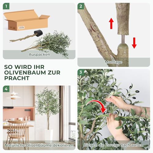 YOLEO Künstlicher Olivenbaum 180cm kunstpflanze Künstliche Pflanzen groß Olivenbaum Künstlich Kunstbaum wie echt für Wohnzimmer Schlafzimmer Büro Deko (Typ 2)