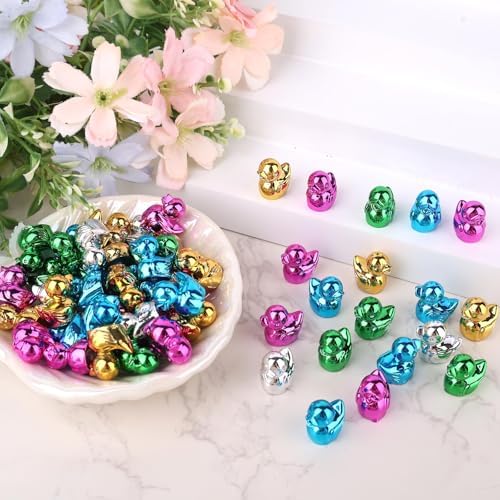 50pcs Mini Resin Ducks, Glittering Tiny Ducks Miniature Decor Micro Garden Landscape Animal Little Cake Dollhouse Decor Accesorios & DIY Craft Party (Gold, Silver, Green, Blue, Pink) - 2