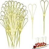 100PCS Bamboo Cocktail Picks, Heart Shape Bamboo Skewers for Appetizers, Cocktail Toothpicks Bamboo Picks, Handmade Knot Bamboo Toothpicks Cocktail Skewers, Sandwich Food Picks Sticks (4.7 Inch)