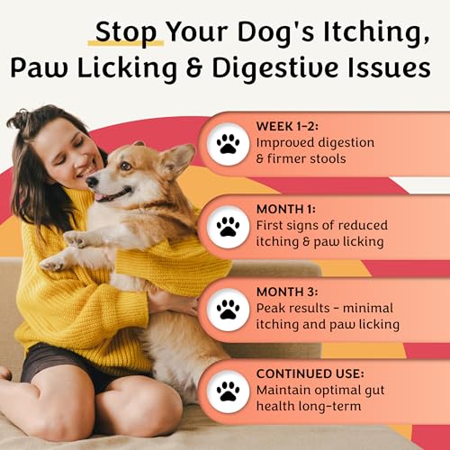 Pawital Belly Biotics: Präbiotischer, probiotischer und postbiotischer 3-in-1 Hundesnack – bei übermäßigem Pfotenlecken, Juckreiz und Verdauungsproblemen – 1 B KBE – 360 Leckerlis