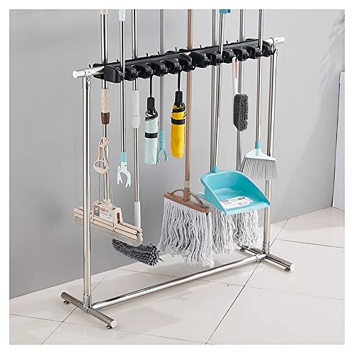 asdchZen Floor Mounted Hanging Broom Mop Holder,Movable Commercial Mop Rack,Cleaning Supplies Organizer,Garden Tool Storage,Mop Drain Rack,Umbrella Stand,For Garage,Schools,Factor