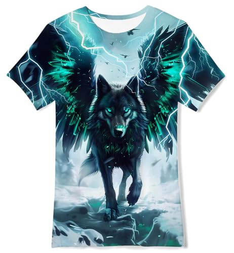 uideazone Boys Kids 3D Graphic Tees Shirts Size 4T Short Sleeve Wolf T Shirt 3D Printed Crew Neck T-Shirt 4-5 Years