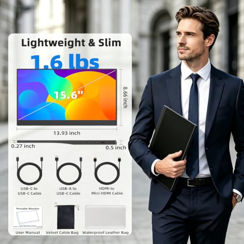 Image of MAGICRVEN Touchscreen Portable Monitor 15.6'' 1080P IPS Touch Screen Monitor Laptop Screen Extender, USB-C HDMI External Travel Monitor Touch Screen Display with Speakers Bag VESA for Mac PC Phone PS5