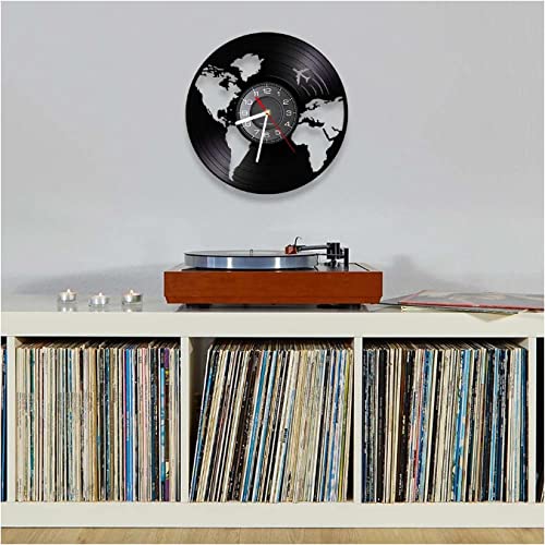 Reloj de pared con diseño de mapa del mundo, diseño de mapa del mundo, para el hogar, sala de estar, oficina, decoración láser, álbum de música, reloj de regalo para viajeros