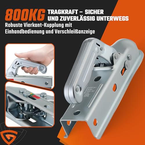 GEARMONSTER Zugkugelkupplung 800KG, Zugmaul Anhanger Vierkant, 50mm Universal Kugelkupplung Anhängerkupplung WW8-G