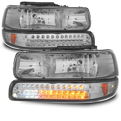 AKKON - For Smoked Smoke 99-02 Chevy Silverado Headlights Replacement + LED Bumper Signal Lights 4pcs Set