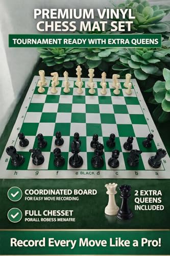 Image of Chess Standard18 * 18 Inches Roll-up Vinyl Tournament Chess Set Premium Heavy Chess Pieces for Kids & Adults (Green) with Extra Queen (Check WEAR)