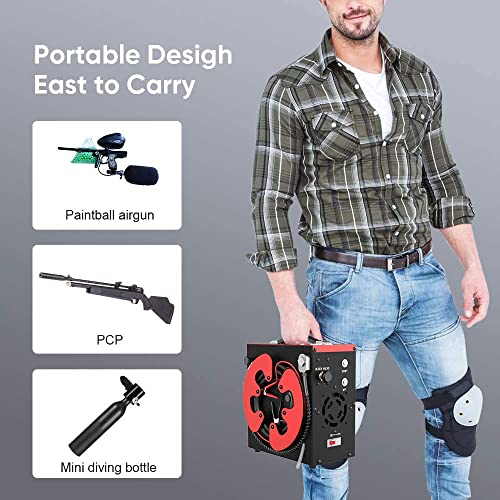 GX PUMP CS3 Tragbarer PCP Kompressor, Automatischer Stopp,4500Psi / 30MPa/300bar, ölfrei, mit Wasser-Öl-Filter,Angetrieben durch 12V DC Autobatterie oder Home 220V AC, scuba luftkompressor