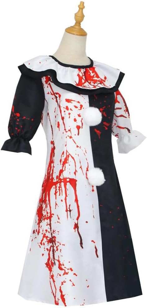 Women Dress Scary Costume Clown Uniform Black White Dress Party Suit - Image 3