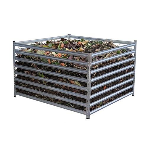 Relaxdays Komposter Metall Biokomposter Garten HBT: 90x120x120 cm 1296 Liter Laubkomposter Streben Stahl Silber