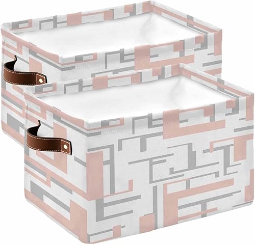 Pink Grey Storage Basket for Organizing Shelves, Collapsible Storage Bins Boxes with Handle, Modern Geometric Abstract Art Aesthetics Canvas Hamper