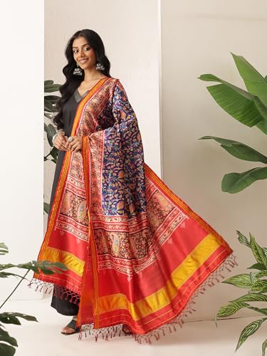 Image of Kalamkari Patola Dupatta Digital Printed With Handmade Tassels