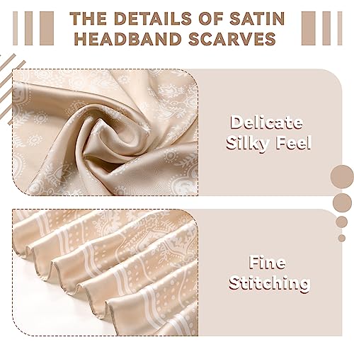 Syhood 4 Pcs 27'' Square Satin Head Scarves Satin Bandanas for Women Halloween Headband Silk Feeling Scarves Boho Headwear3