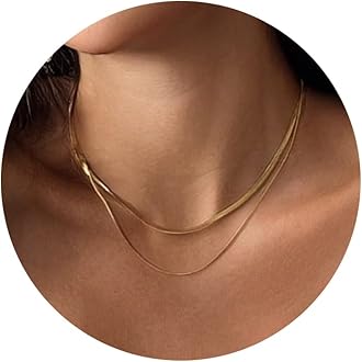 FreekissGold Herringbone Necklace for Women,Dainty Gold Necklace,14k Gold Plated Flat Snake Gold Chain Choker Necklaces,Gold Layered Necklaces,Gold Jewelry Gift for Women
