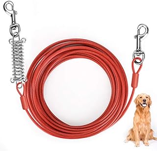 Brynnl 33 ft/10m Tie Out Cable for Dog, Pet Tie Out Cable with Durable Spring and Metal Swivel Hooks, Rust- Proof Training Tether for all breeds Small to Medium Dogs Up to 120 lbs (Red)