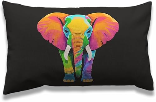 AOYEGO Funda de almohada de elefante de 12 x 20 pulgadas, color arcoíris brillante, color arcoíris africano, safari, animales, elefantes, marfil,
