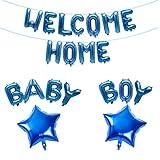 Fechy Welcome Home Baby Boy Banner Ballon mit Stern Folienballon für Herzlich Willkommen Zuhause Baby Jungen Familie Partei Babyparty Boy Luftballons Dekoration( Blau)