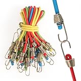 D.Y.A 24 Pieces 10 Inch Mini Bungee Cords，Latex Stretchy Bungee Cords with Steel Hooks for Tarp Covers, Canvas Canopies, Motorcycle, Cargo, Hang Christmas Ornaments((Red & Yellow & Blue & Green