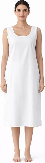 DARMENZO Women Cotton Blend Sleeveless Inner Slip, Full Length 40 Inch Long Camisole with 21 Inch Side Slit, Wide Strap Ku...