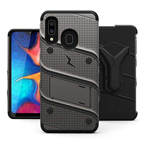 ZIZO Bolt Series for Samsung Galaxy A20 Case | Heavy-Duty Military-Grade Drop Protection w/Kickstand Included Belt Clip Holster Tempered Glass Lanyard Galaxy A50 - Metal Gray
