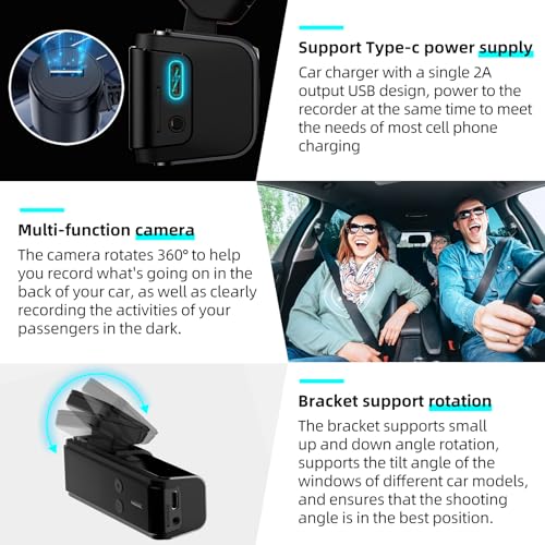 Image of 4K Dash Cam, Front and Rear Dual Dash Camera for Cars with 64GB Card, 5.8GHz WiFi, 360 Swivel Rear Camera, App Control, WDR, G-Sensor, Night Vision, Loop Recording, Parking Mode