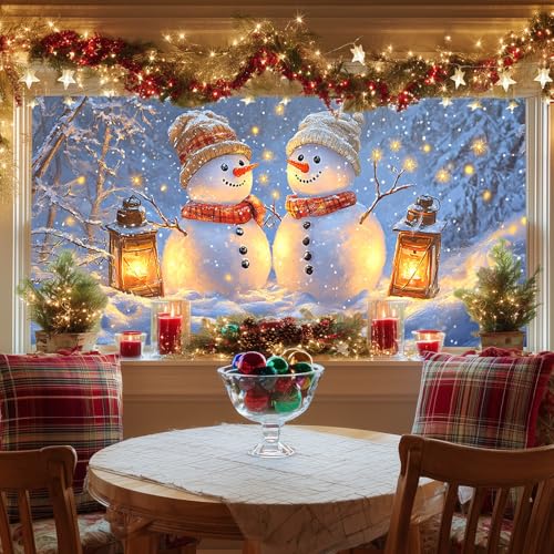 Película para ventana con diseño navideño muñecos de nieve 39.3 x 17.7 pulg miniatura 1