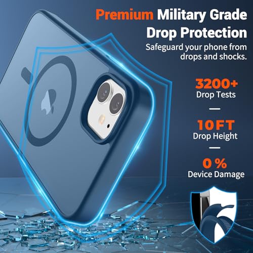Image of SUPFINE Magnetic for iPhone 12 Case /iPhone 12 Pro Case (Compatible with MagSafe)(Military Grade Drop Protection) Slim Translucent Matte Shockproof with Anti-Fingerprint Phone Case,Deep Blue