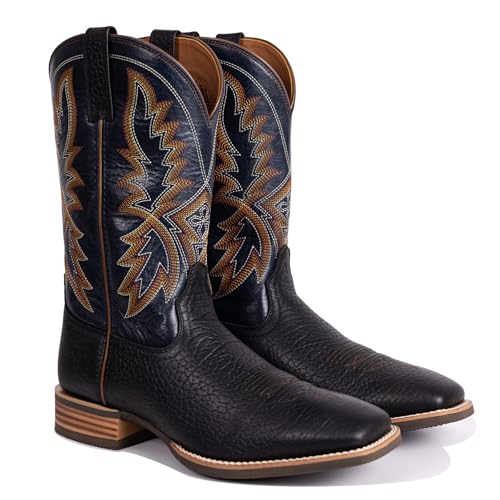 Cowboy Boots For Men Western Retro Boot with Wide Square Toe Durable Classic Embroidered Pull On Slip Resistant Boot