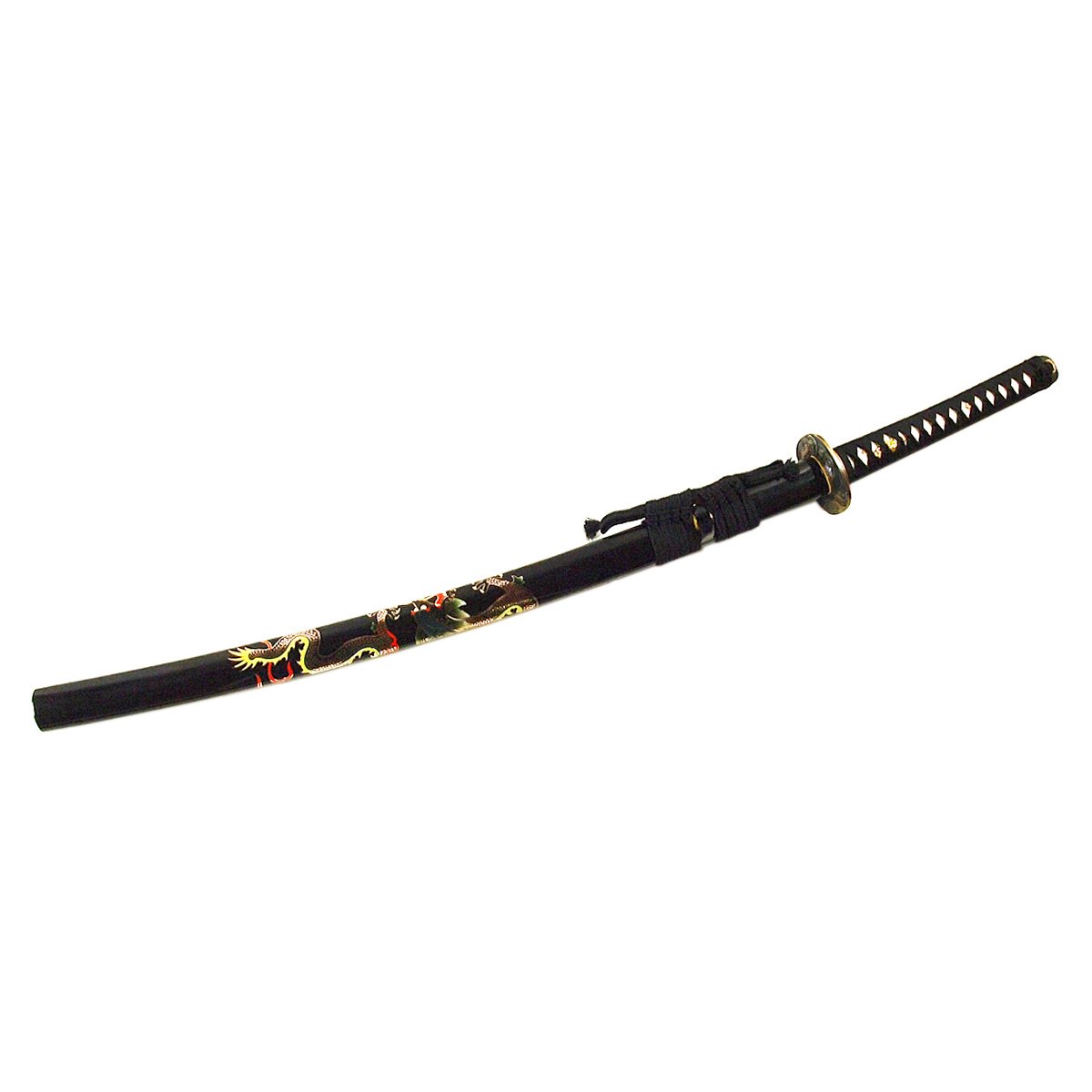 Drachen Katana scharf – echtes Samuraischwert - Damaszener Stahl | Handgefertigt - gefalteter Stahl - scharf -104 cm - Verzierte Saya - Mit Schwertbeutel