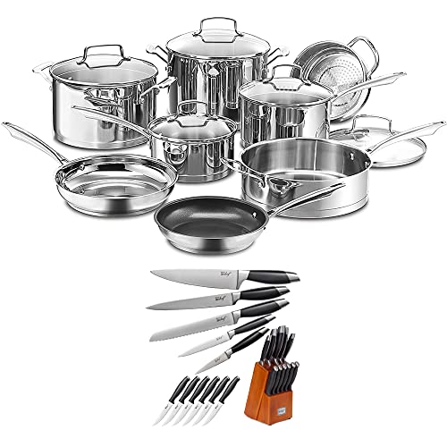Cuisinart 89-13 Professional Series 13-Piece Cookware Set Stainless Steel Bundle With Deco Chef Gourmet 12 Piece Stainless Steel Knife Set With Storage Block Full Tang Design #TOP12