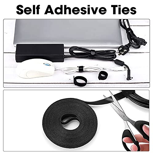 136pcs Cable Management Organizer Kit, 20 Cable Clips Self Adhesive Holder, 10 Cable Ties,100 Cable Ties, 4 Cable Sleeve with Zipper, 2 Roll Self Adhesive tie for Computer Office Home