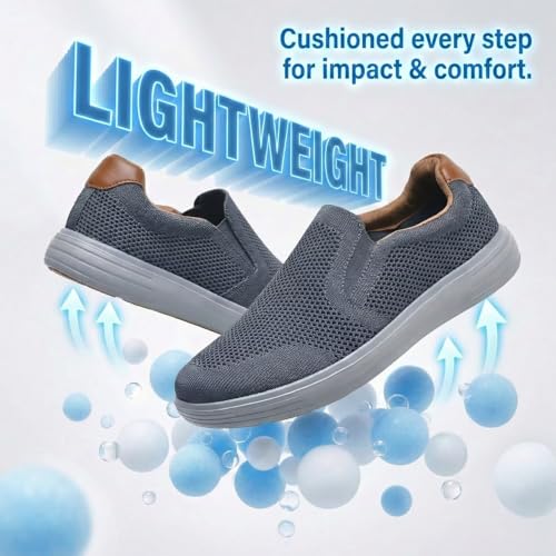 Image of konhill Mens Slip On Loafers Sneakers - Casual Knit Walking Shoes for Men, Lightweight Breathable Memory Foam Boat Shoes, Comfortable Slip-On Driving Loafers for Work Travel Beach