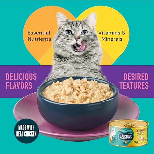 Image of A Strong Heart Wet Cat Food, Chicken Shreds in Gravy, Made with Whole Muscle Chicken, Made in the USA, 3oz Can (Pack of 24)