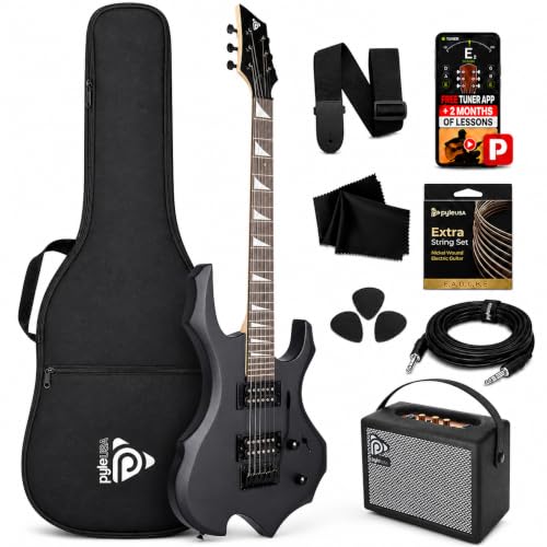 Pyle Heavy Metal EG Fire Electric Guitar Axe w/ Amplifier Kit, Full Size Instrument w/ Practice Amp...