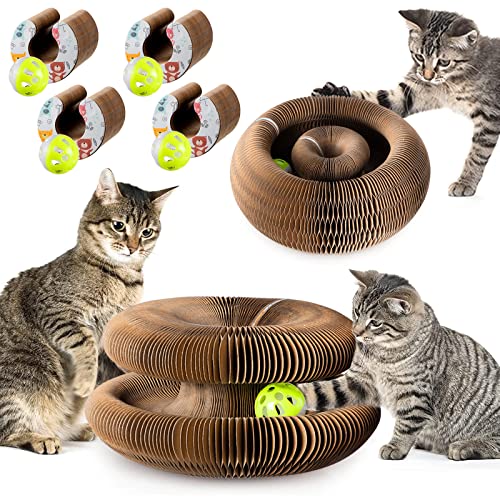 4 Stück Orgel-Katzenkratzbrett mit 4 Stück Katzenspielzeug-Ball mit Glocke, Katzenkratzzeug, Katzen-Kratzzeug, interaktives Kratzpad für Katzen, Zuhause, Outdoor, Küche, Hinterhof, Gras, Spielzubehör Cover