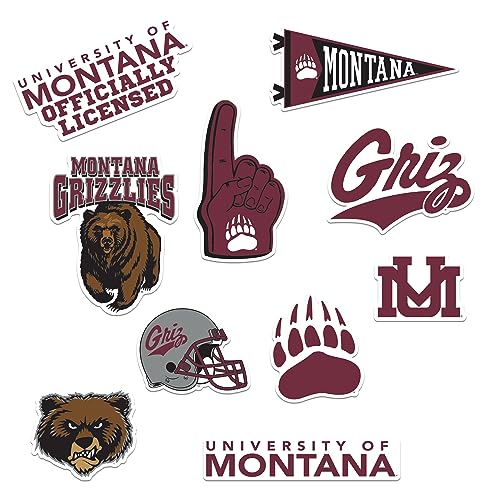 Image of University of Montana 9ct Vinyl Large Deluxe Stickers Variety Pack - Laptop, Water Bottle, Scrapbooking, Tablet, Skateboard, Indoor /Outdoor - Set of 9
