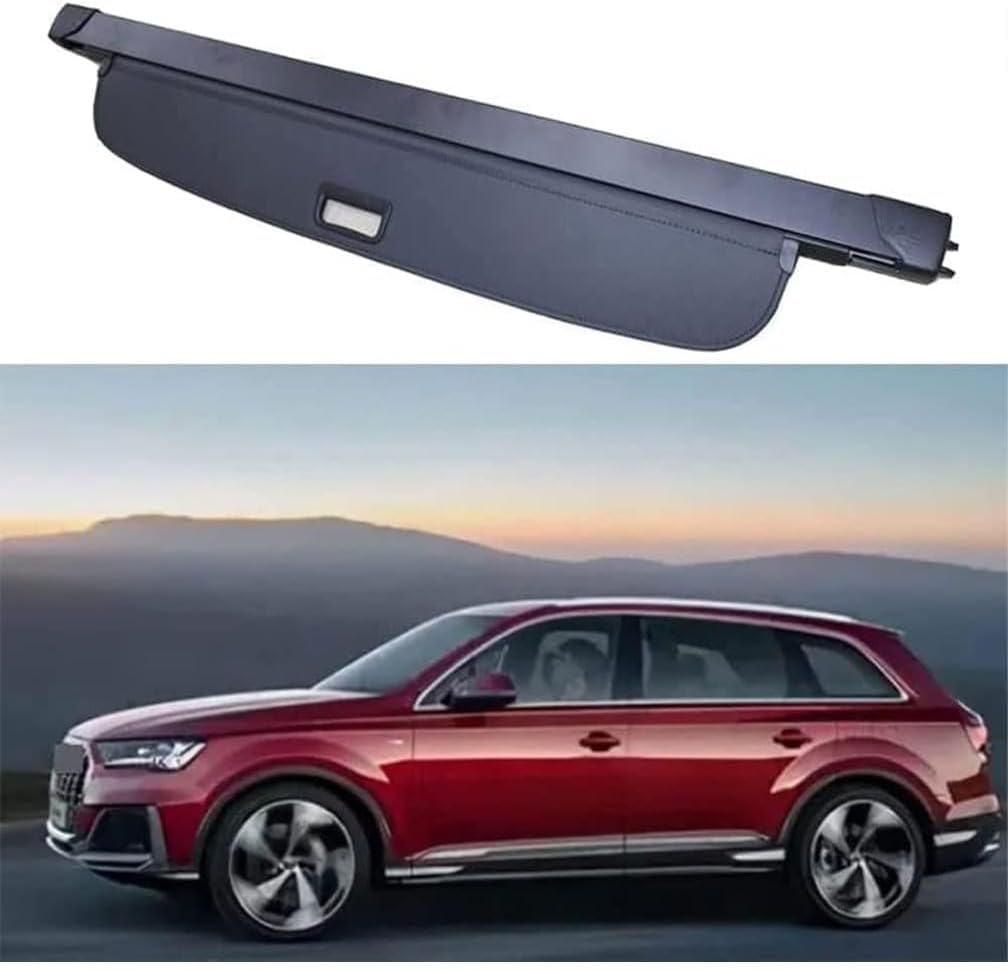 Cjsjiasu Black Car Retractable Rear Trunk Parcel Shelf For Audi Q7(Power Tailgate) 2016-2021 Automobile Cargo Covers Auto Luggage Cargo Shield Cover Replacement Boot Shelves Tail Box Partition