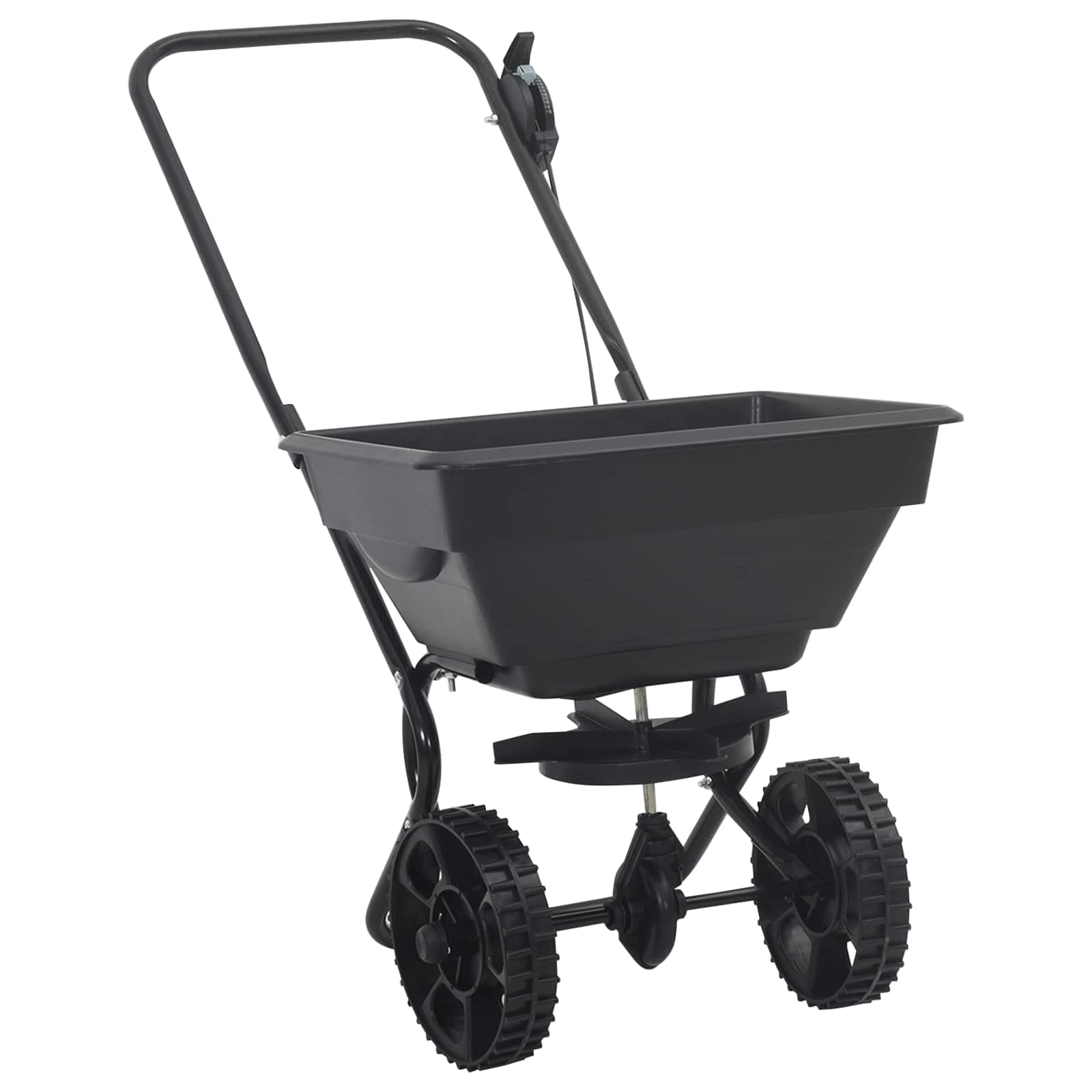 Mangloder Schwarzer Streuwagen aus PVC und Stahl, 82 x 46 x 75 cm, handstreuer, düngerstreuer, universalstreuer für rasenpflege, säen, ausbringen von saat und granulat im garten