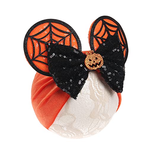 Image of JIAHANG Baby Girl Halloween Mouse Ears Turban Headband, Hair Bow Headwrap, Wide Hairband for Festival Party Supplies