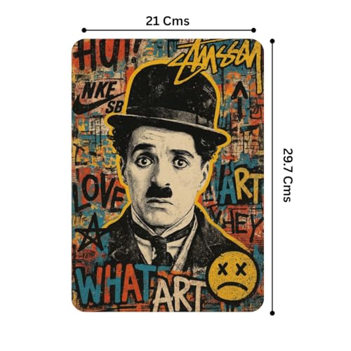 Image of Zesta Bathroom Decor Items Washroom Decor Tin Sign | Aesthetic Posters Wall Poster for Bedroom | Magnetic Cafe Decoration Items / Restaurant Decorations Items | Quirky Home Decor Bar Accent (Charlie Chaplin)