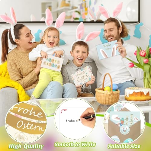 MINUBIN 12er Osterkarten mit Umschlag Deutsch, Osterkarten Aufklappbar A6, Frohe Ostern Postkarten mit Osterhase und Ostereier, 6 Unterschiedliche Motive je 2 Stück (A)