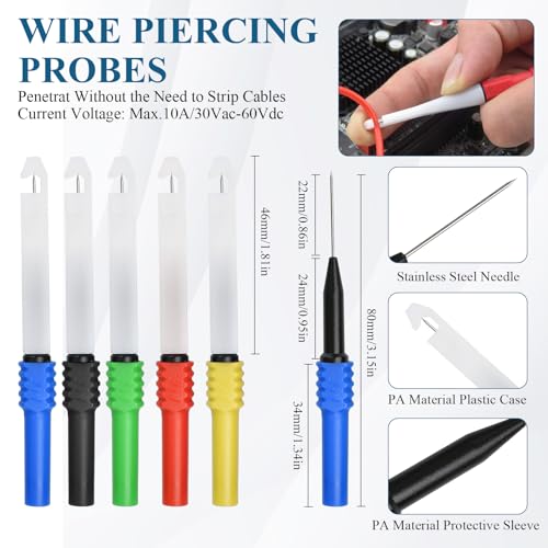 Image of Supkiir 35Pcs Back Probe Kit, Including 5 Automotive Test Leads, 10 Alligator Clips, 5 Wire Piercing Probes, and 15 Multi Angle Flexible Needles for Automotive Electronic Diagnostics Testing Repairing