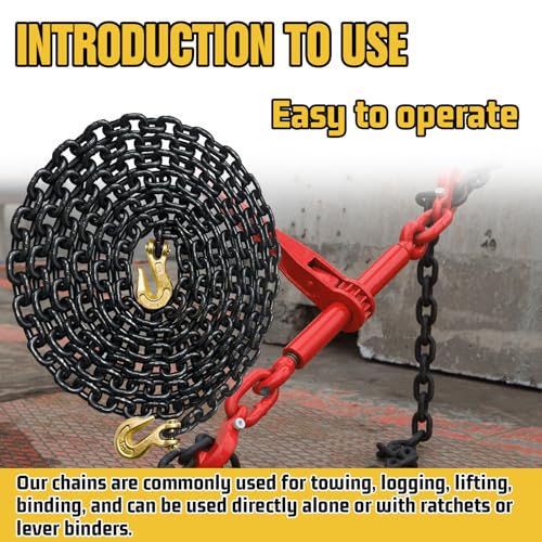 Image of G80 Transport Binder Chain,16FT 5 /16 inch Trailer Safety Chains with Clevis Grab Hooks, 4900 Lbs Safe Working Load Heavy Duty Chain for Transporting,Towing,Logging Tie Down Binding