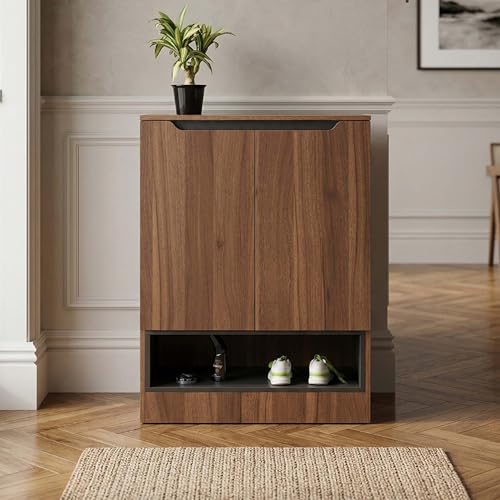 Image of Royaloak Zen 2 Door Shoe Rack, Engineered Wood Shoe Cabinet with Shelves, Space Saving Shoe Organizer for Entryway, Living Room Storage Unit, Melamine Finish W 27.55 x D 14.56 x H 39.37 Inches