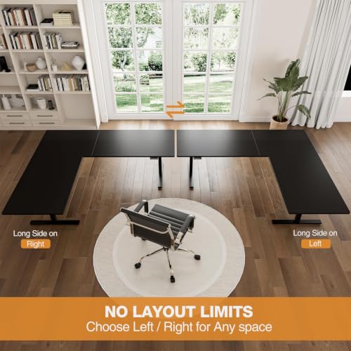 Image of Grandder 75 x 61 Inch L Shaped Standing Desk, Electric Height Adjustable Corner Stand Up Desk, Sit Stand Corner Table Home Office Table, Black Top Black Frame