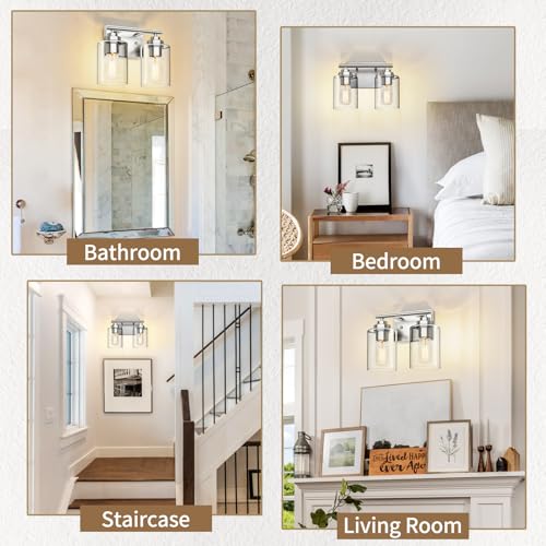 Image of SKEJAO Bathroom Vanity Light Over Mirror,Vanity Light for Bathroom,Bathroom Light Fixture Wall Sconce Lighting for Bedroom,Living Room (Nickel, 2-Light)