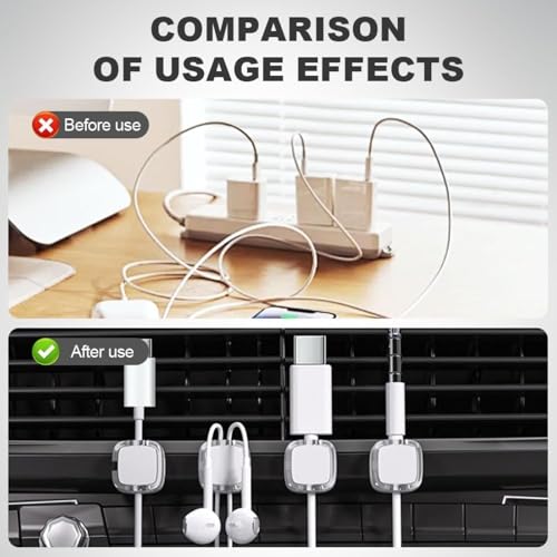 Clips Magnéticos para Gestión de Cables - Organizador de Cables para Escritorio, Auto y Pared, Porta Cables con Imán Fuerte, Juego de 6, 0.78 x 0.78 x 0.66 pulgadas (Blanco) miniatura 5