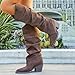 Loose Cowboy Knee-High Boots for Women:Fashion Pointed Toe Mid Chunky Heel Pull on Booties Zipper Party Wedding Dressy Footwear(Brown,Size8.5)