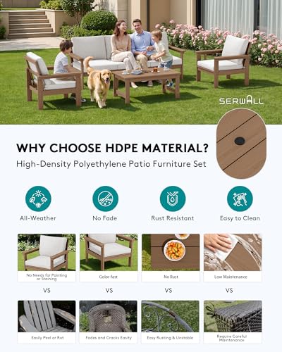 Image of SERWALL HDPE Outdoor Patio Furniture Set with Coffee Table